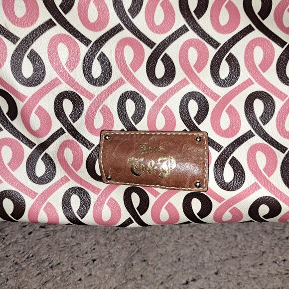 VINTAGE JUICY COUTURE-Y2K Geometric Pink/Brown Tote-Large Leather Charm-Excellen - Picture 3 of 13
